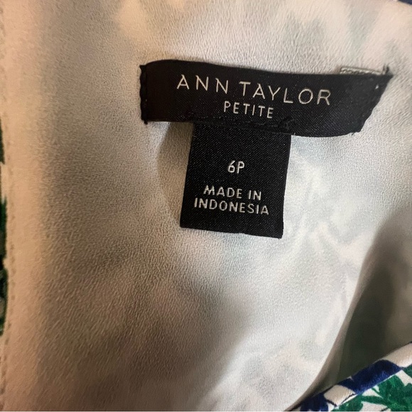 Ann Taylor Dress Green & Blue Floral Short Bell Sleeves Shift Lined EUC 6P - Picture 8 of 9